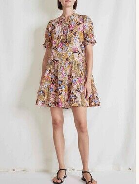 Apiece Apart Las Alturas Floral-Print Puff-Sleeve Mini Dress XS
